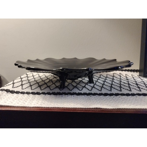 LE Smith Glass Black Amethyst Decorative Bowl, Raised Design  Black Amethyst Glass Bowl by L.E. Smith Glass Co., Circa 1930s, 10 Inches
